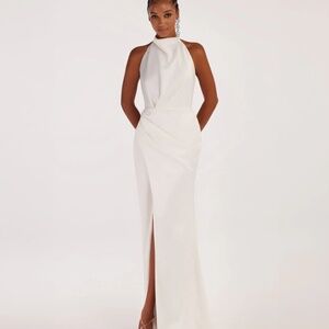 Milla White Mock neck sleeveless low slit dress SMALL